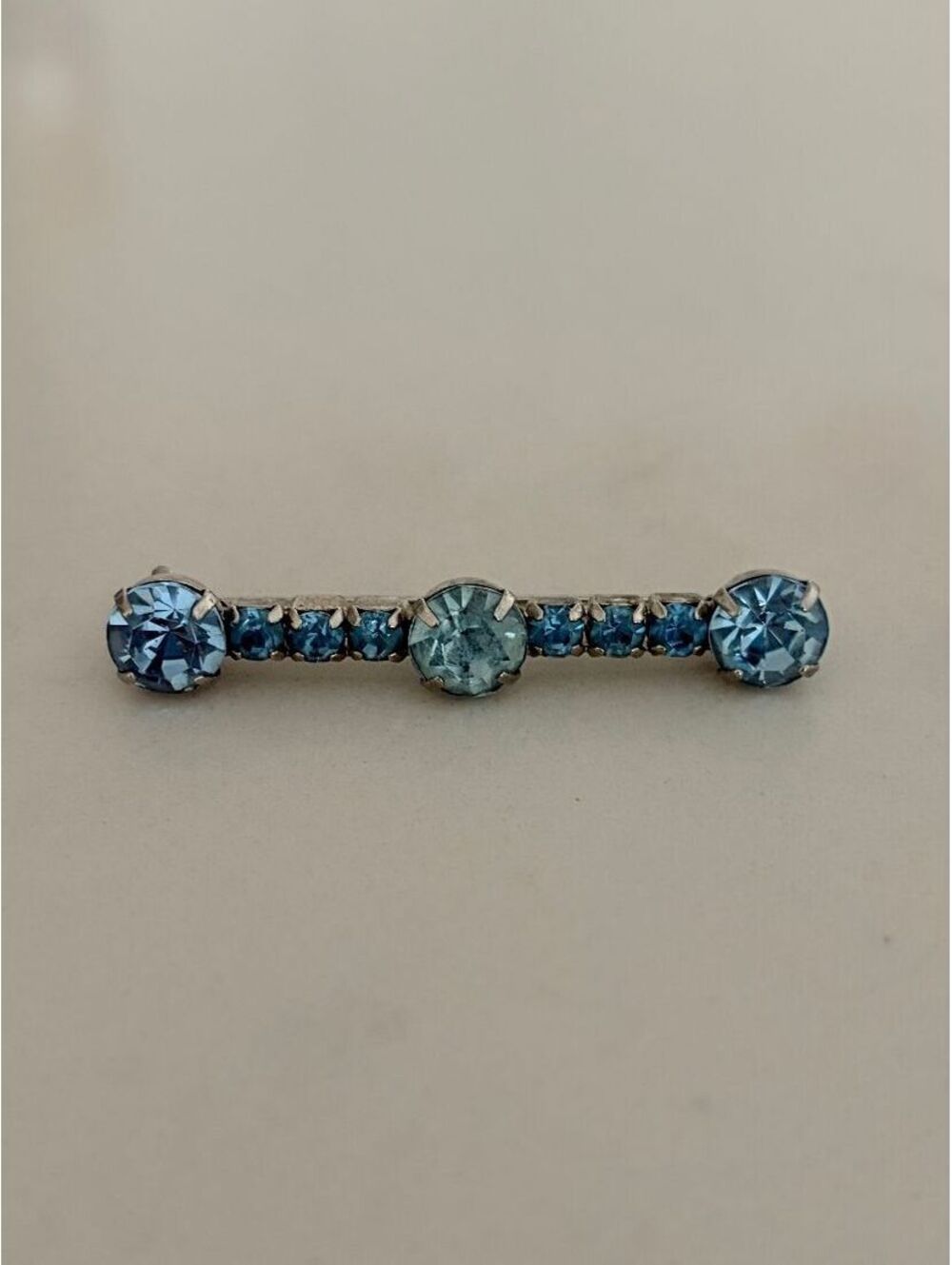 Vtg Brooch Mid Century Bar Patel Blue Rhinestones Art Deco
